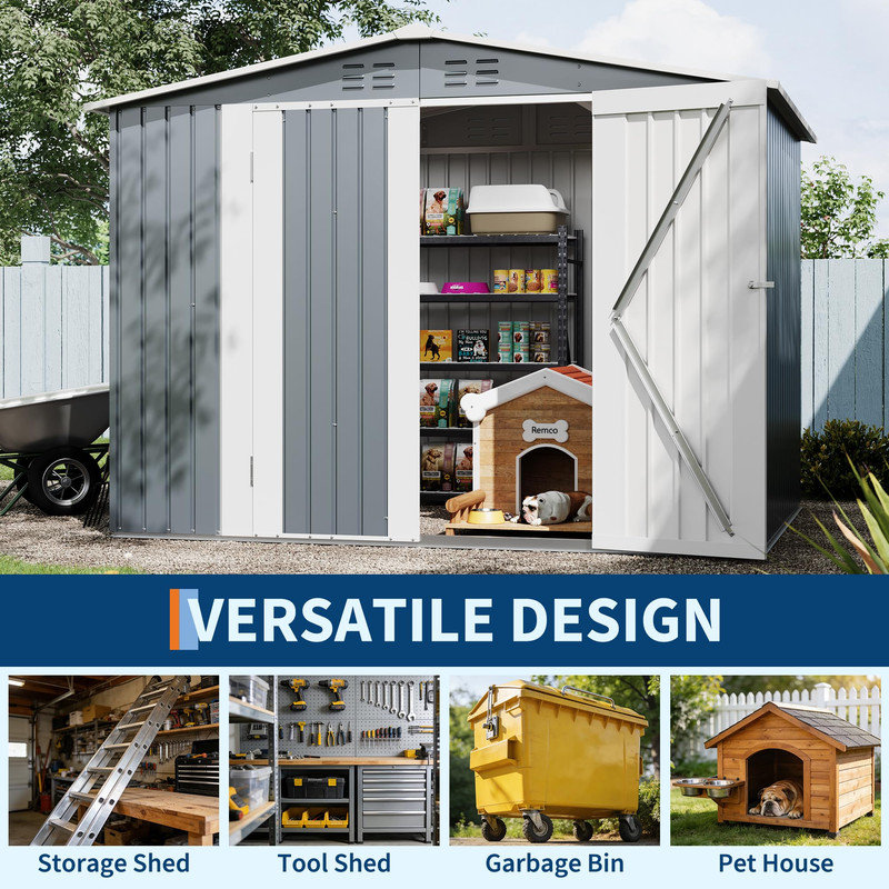 Outdoor Storage Shed 8x6 FT - Metal Garden Tool Shed with Lockable Double Doors, Weather-Resistant Backyard Storage for Tools, Lawn Equipment & Patio