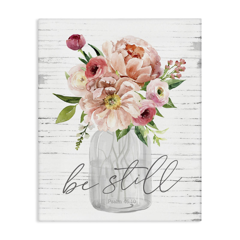 «Pink Be Still Bouquet», art mural sur toile par lettré et doublé, H 40 po x l 30 po