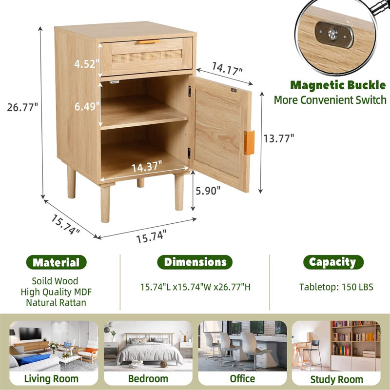 Rattan Nightstand Set Of 2 With Drawers