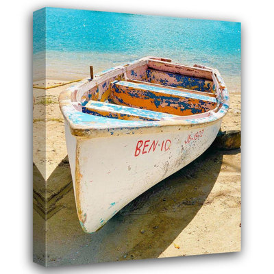 Breakwater Bay GST Gallery Wrapped Canvas Art Titled: Tropical Island Row Boat