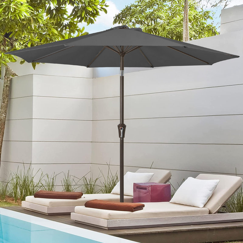 Parasol de marché inclinable Germar, Gris, H 95,7 po x l 120 po x P 120 po