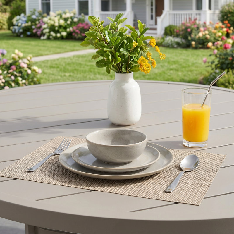 53" Patio Metal Round Dining Table, Cream