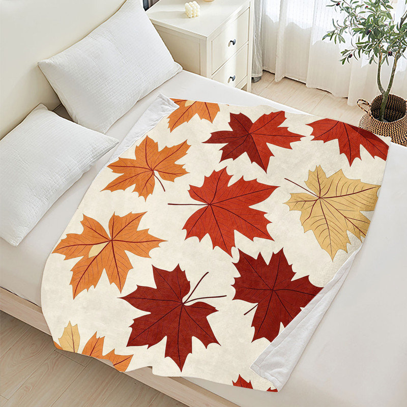 Jeté en flanelle JYK, Feuilles d'automne rouges