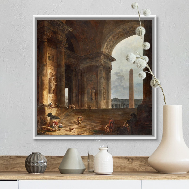Obélisque - reproduction sur toile, Cadre flottant blanc, H 18 po x l 18 po x P 1,75 po