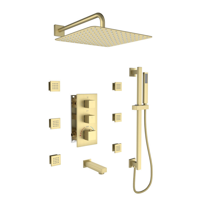 Système de douche à pluie complet 4 fonctions SlideLux 4 fonctions avec bec de baignoire, jets de corps et barre coulissante SlideLux
