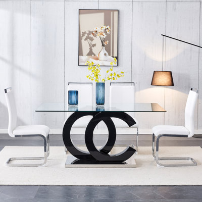 Crystalynn Modern 63-Inch Rectangular Glass Top Dining Table Set