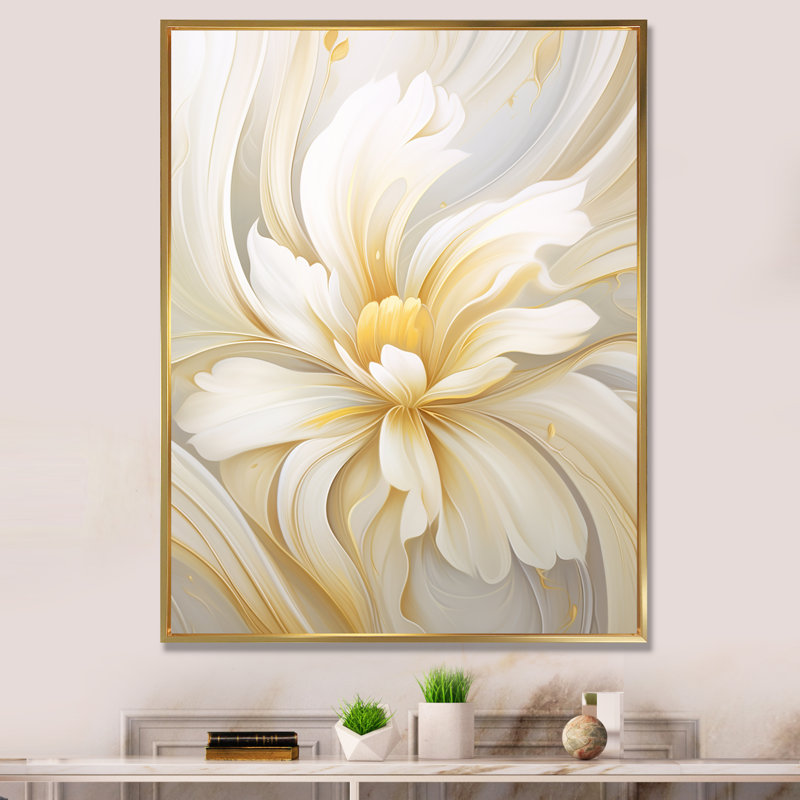 «Dreamy White Digital Spring Flowers», reproduction sur toile, H 32 po x l 24 po x P 1 po, Cadre flottant doré