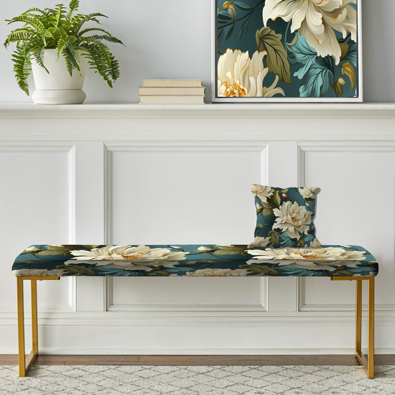 Banc floral rembourré or, Baroque Green Damask Flower Legacy