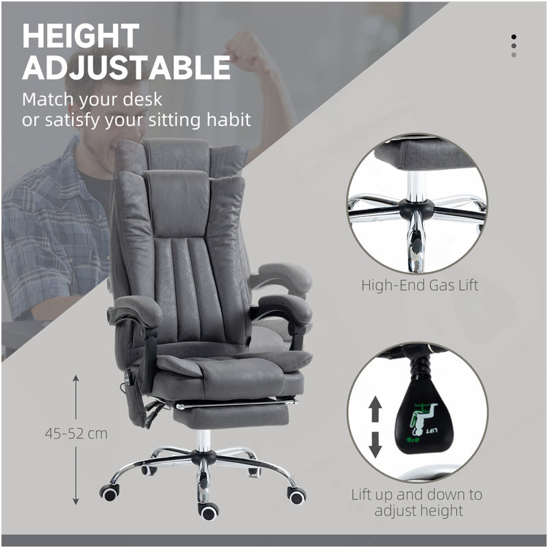 Chaise de bureau en microfibre Vinsetto, chaise d'ordinateur à haut dossier avec massage à 6 points, chaleur, hauteur réglable et repose-pieds rétractable, bleu foncé
