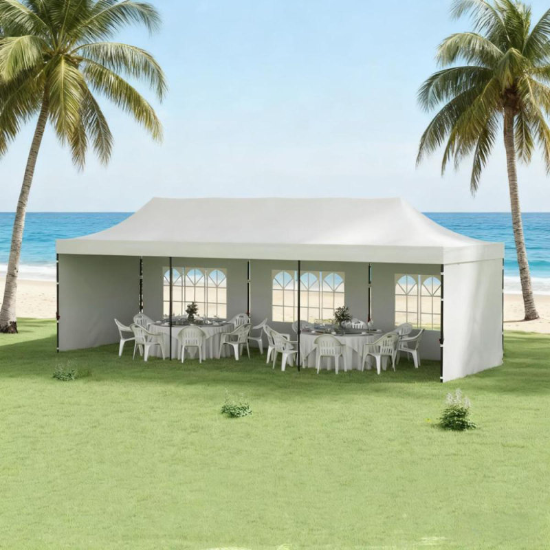 Tente pop-up avec auvent et sacs de sable pour les fêtes