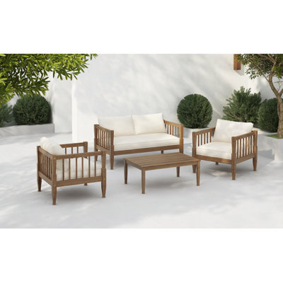 Ensemble de meubles de patio 4 pièces, mobilier d'extérieur avec table basse, ensemble de conversation pour patio avec coussins épais pour le balcon de la cour arrière
