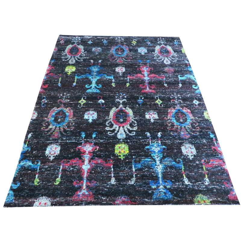 Tapis de la surface en soie 8 pi 1 po x 10 pi 10 po one-of-kind-noué la black Naydine