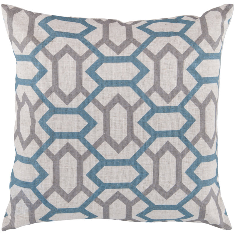 Neutral Blue Geometric Polyester Euro Throw Pillow