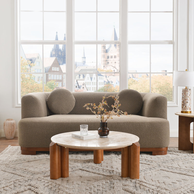 Modern Boucle Upholstered Loveseat, Teddy Brown