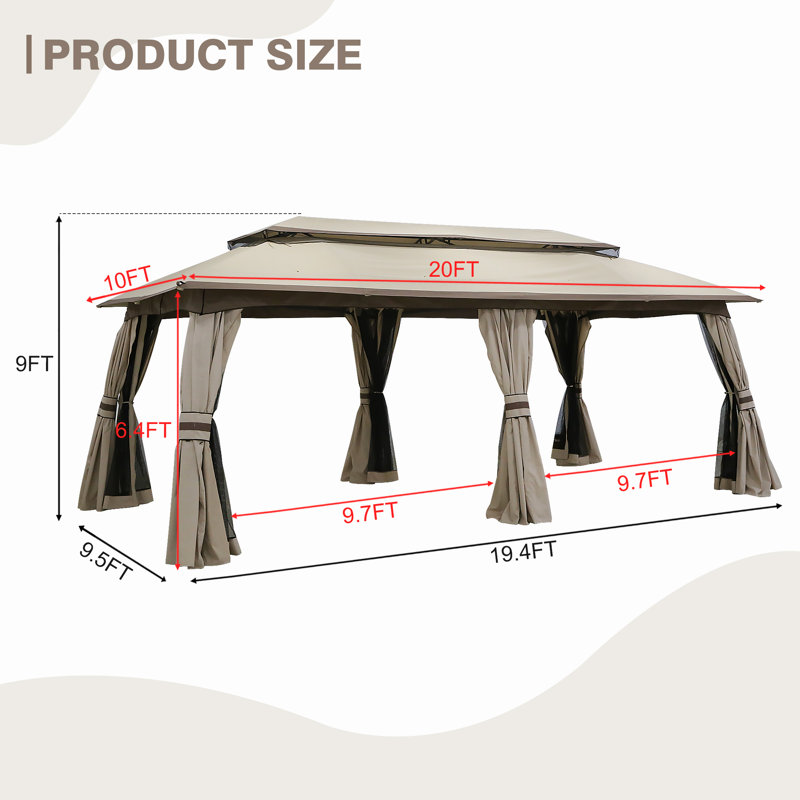 10' W x 20' D Fabric Gazebo: Spacious Portable Canopy for Outdoor Events, Patios, and Gardens, Beige