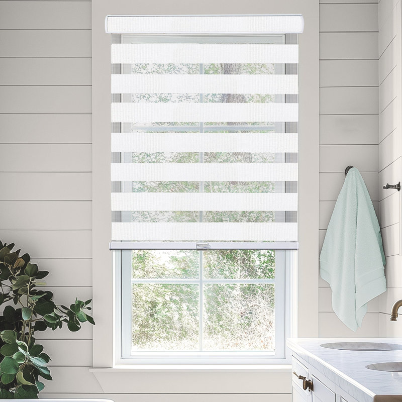 Premium Cordless Zebra Roller Shades - Dual Layer - Light Filtering and Room Darkening, Basic Arctic, 25"W X 72"L