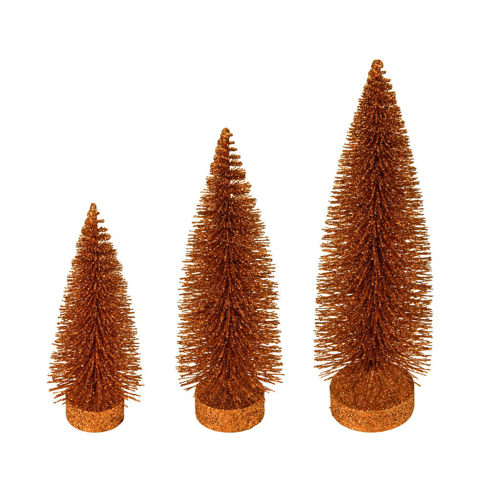 The Holiday Aisle® 7"-9"-11" Copper Glitter Oval Pine Artificial Christmas Tree, Set of 3 | Wayfair