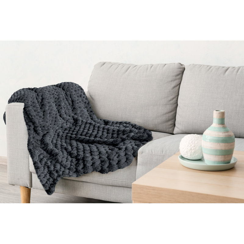 Woodby Hand Woven Throw Blanket, 140 W x 180cm L, Black