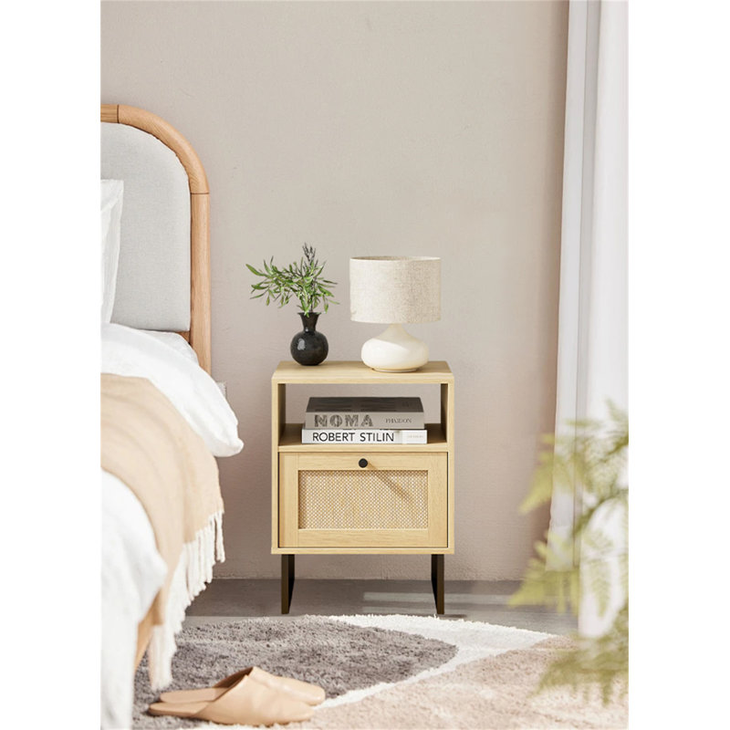 Bohemian Farmhouse Rattan Nightstand, Natural