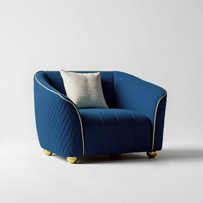 Velvet Upholstered Armchair With Metal Legs
