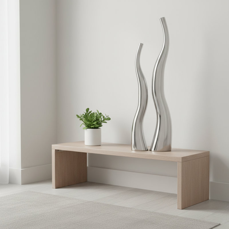 Roarke (ensemble de 2) grands vases modernes argentés ondulés