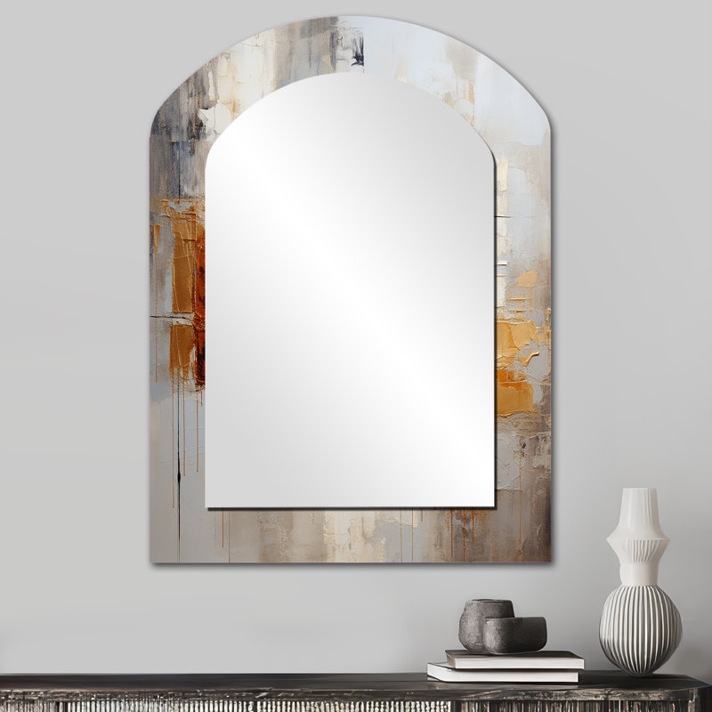 Transcendent Textures V - Abstract Collages Arch Decorative Wall Mirror, Modern Asymmetrical Mirror, Printed Metal Art