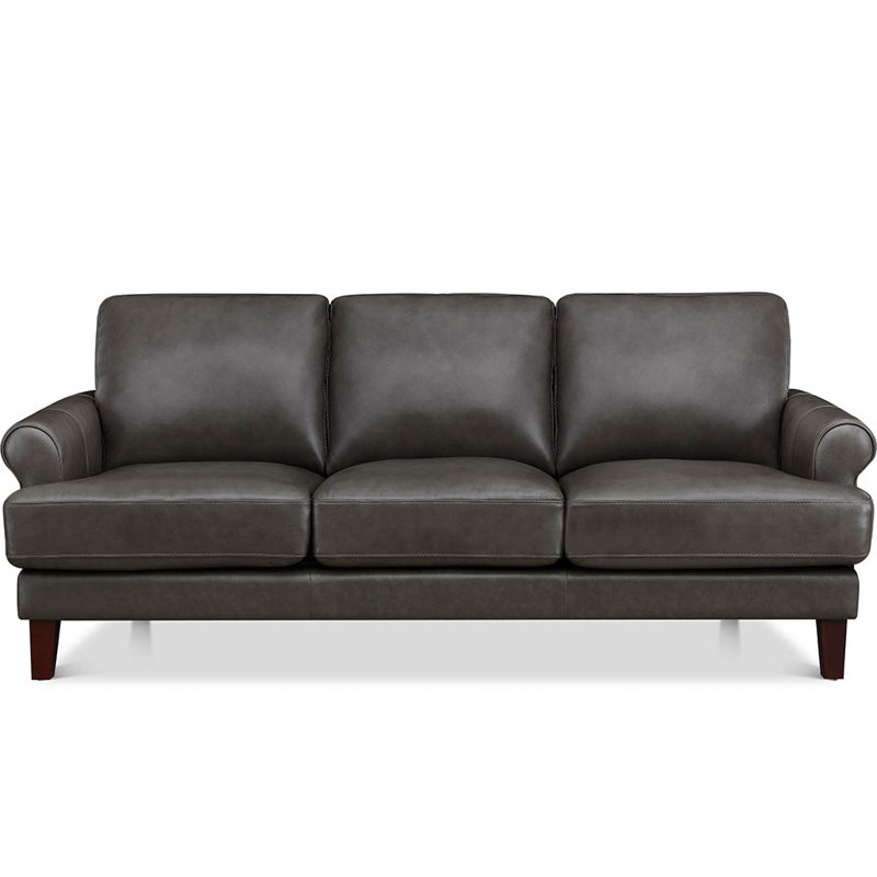 Maybell Top Grain Leather Sofa Couch, Dhruvika Concord Grey Genuine Leather