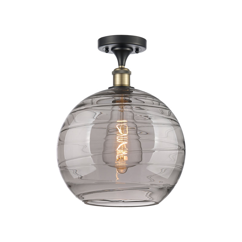 Plafonnier semi-encastré 1 lumière Wager, Laiton antique, H 14,63 po x l 10 po x P 10 po