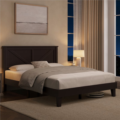 Farmhouse Wood Bed Platform with Headboard
