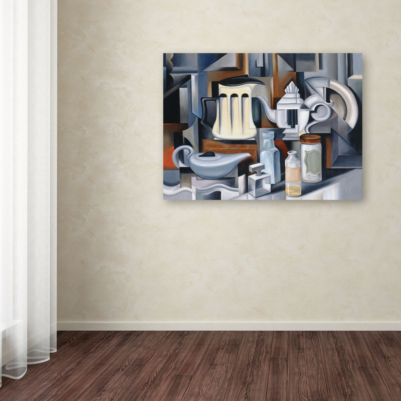 "Nature morte avec des théières" par Catherine Abel, reproduction d'art sur toile tendue, H 35 po x l 47 po x P 2 po