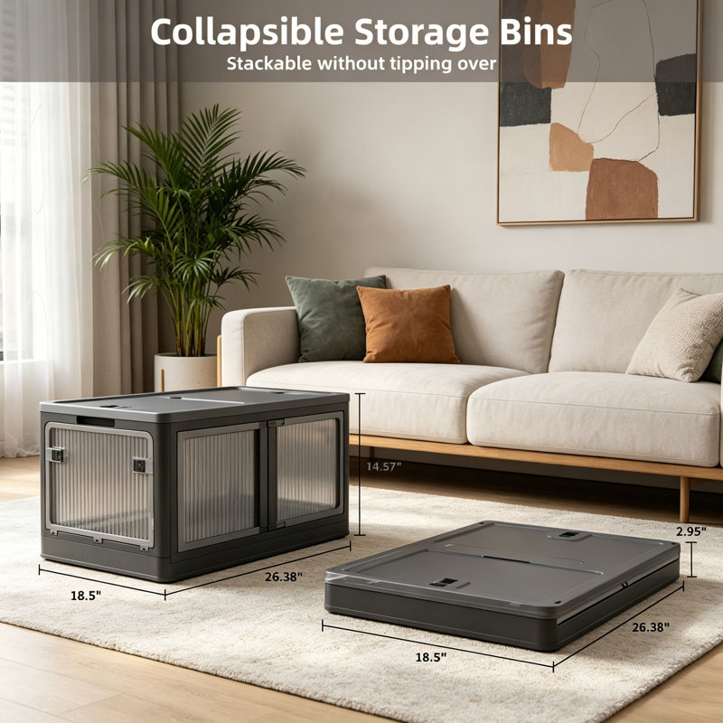 4-Pack Transparent Stackable Storage Bins with 5 Doors to Open with Wheels, Folding Plastic Craft Containers Large Closet Organizers Box