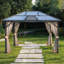 Pavillon de jardin combinant un toit rigide gris classique et une structure en métal de 10 pi x 12 pi et une conception réglable
