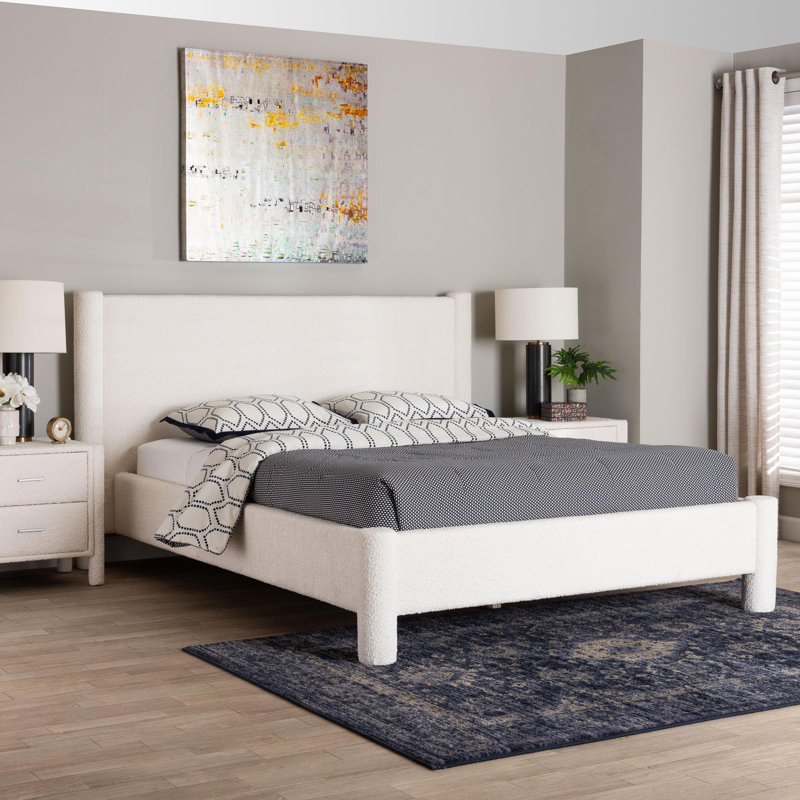 Hazeleen Baxton Studio Laria Modern White Teddy-Bear Fabric Queen Size Platform Bed, King