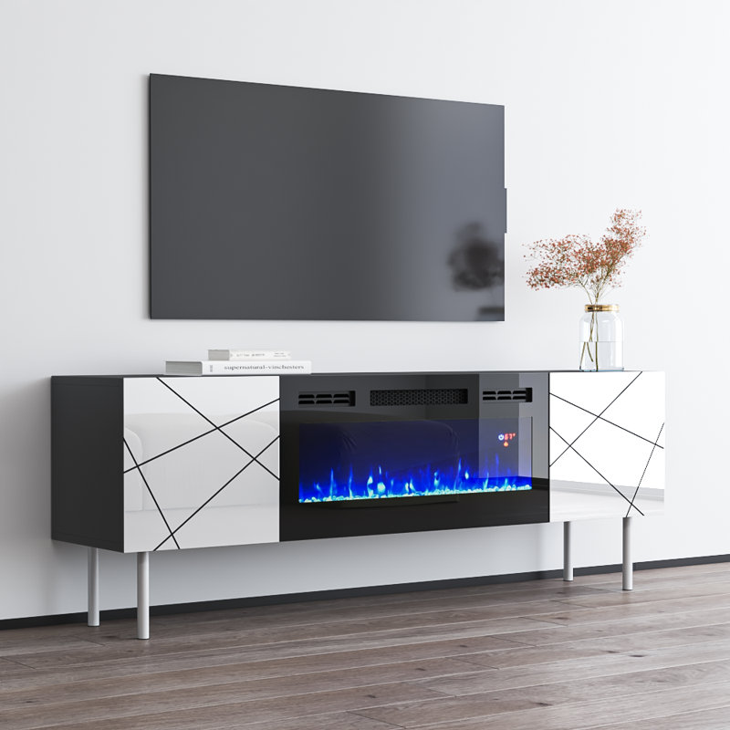 Meuble télé avec foyer électrique pour téléviseur de 70 po ou moins London, Gris / blanc