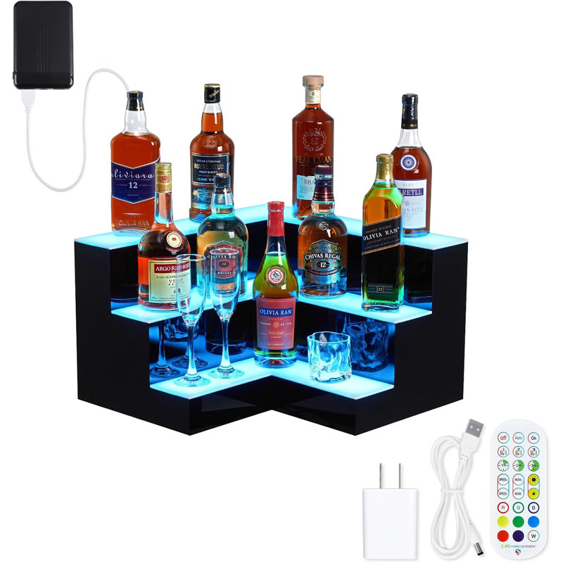 LED Liquor Bottle Display Shelf, Bottle Display Shelf Bar Shelves with Remote & App Control, 16 Colours, 4 Music Modes