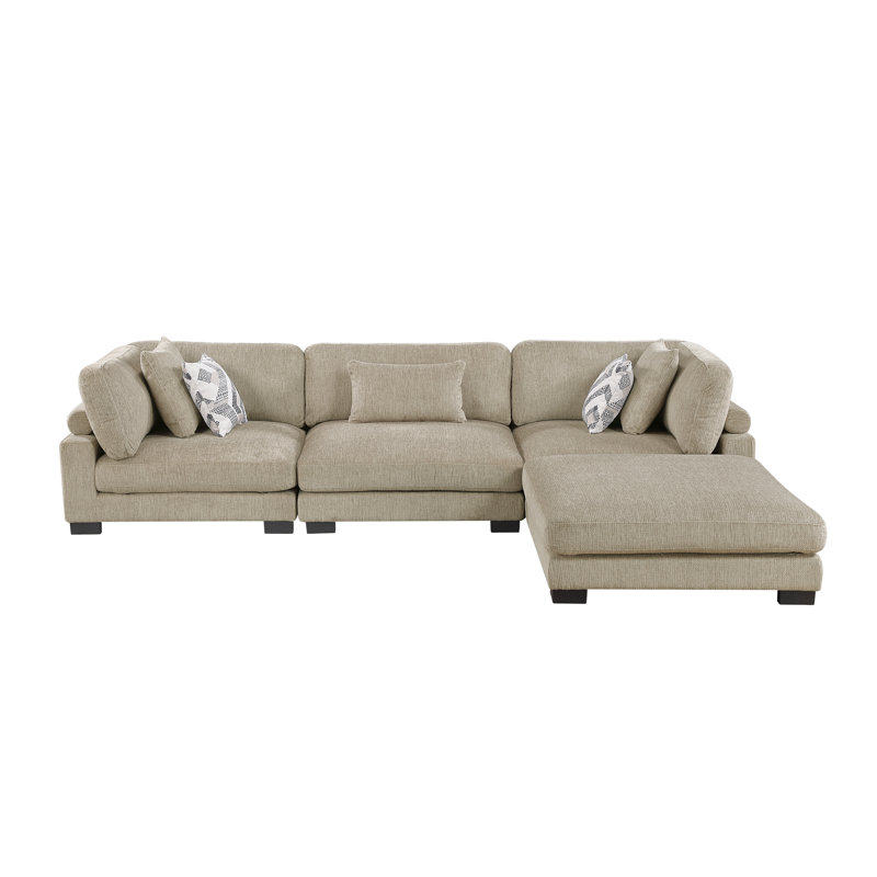 Canapé modulaire avec repose-pieds 4 pièces Connell, Microfibre/microsuède brun