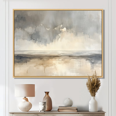 Gold Coastal Wall Art, Abstract Ocean Canvas, Grey And Gold Abstract Ocean Meets Land
