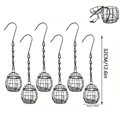 6-Pack Outdoor Hanging Metal Bird Feeders with Chain Hook – Wire Cage Feeder for Wild Birds, Garden & Backyard