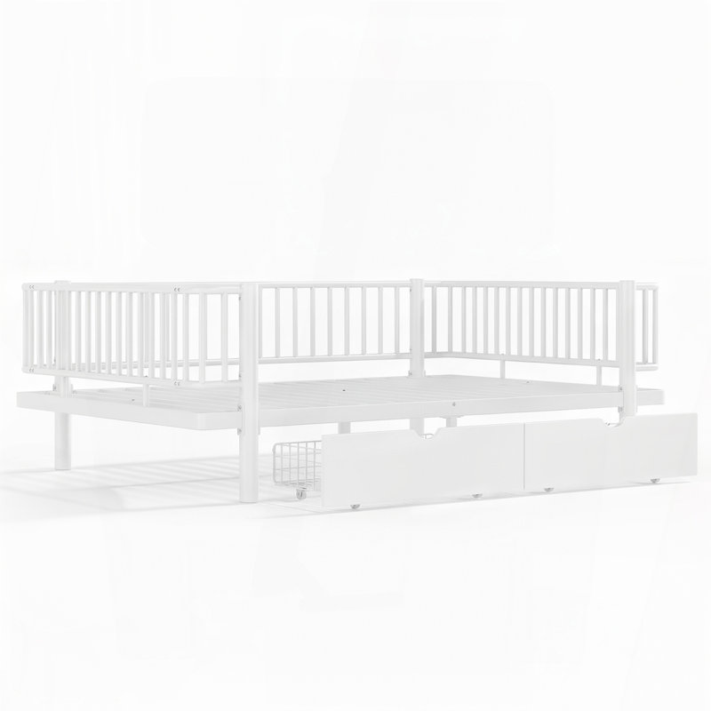 Lit plateforme avec tiroirs de rangement, Blanc clair, Lit double