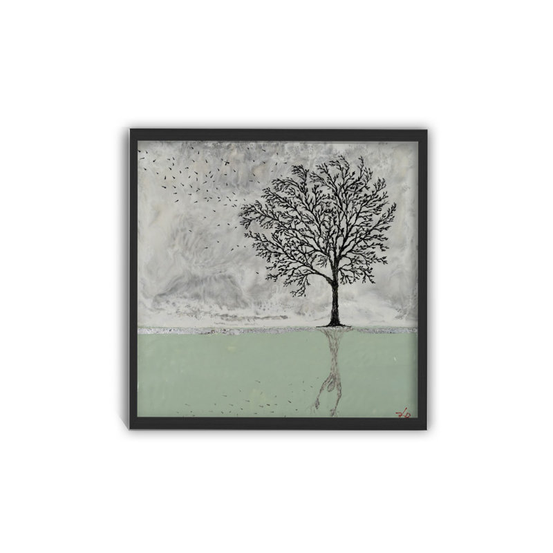 "Arbre de la solitude", art mural sur toile, Cadre flottant noir, H 20 po x l 20 po