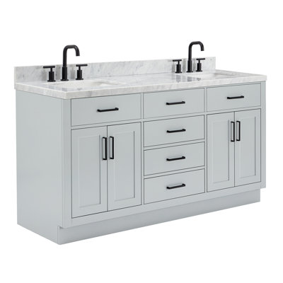 Thornaby 66'' Solid Wood Double Bathroom Vanity with 1.5'' White Quartz Top, Oval Sinks