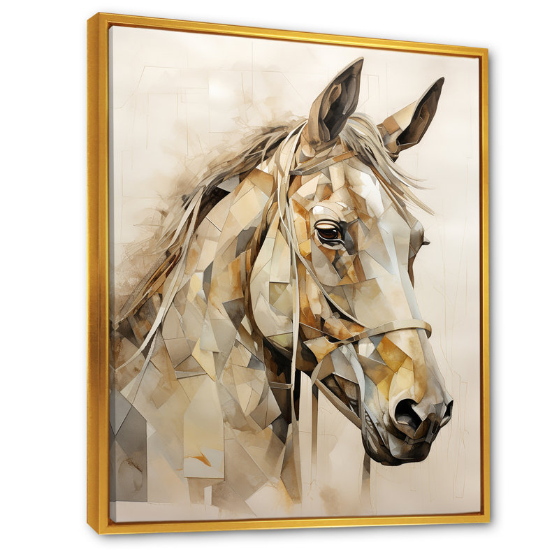 Cheval majestueux sur toile, Cadre flottant doré, 44" H x 34" W