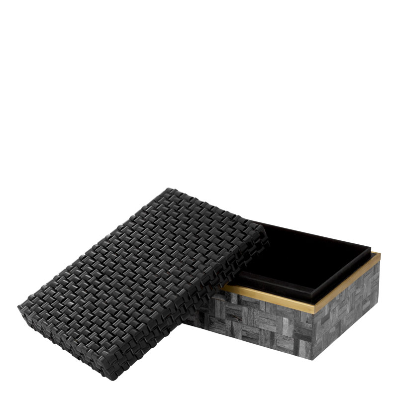 Seaside Handmade Resin Decorative Box by Eichholtz, Gray/Black/Vintage Brass, 4.53" H x 11.22" W x 8.07" D