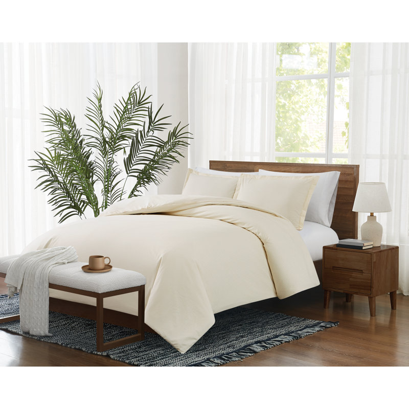 Brooklyn Loom Pinstripe Duvet Cover Set, White/Ivory, King Duvet Cover + 2 King Shams