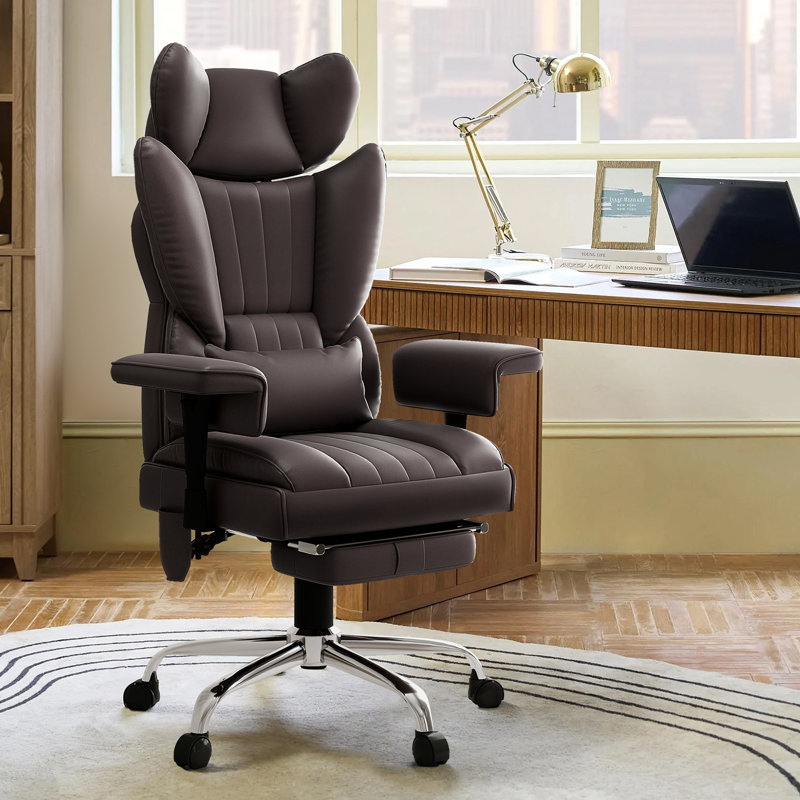 400LBS Reclining Office Chair Massage Heated Office Chair With Foot Rest – 6 Points Vibration Big And Tall With Lumbar Pillow, Adjustable Headrest And Armrest, Executive Desk Chair