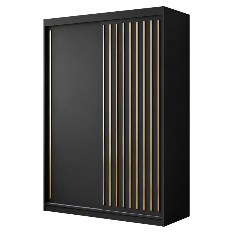 Sliding Wardrobe AURIS  with Gold Strips, Black Matt