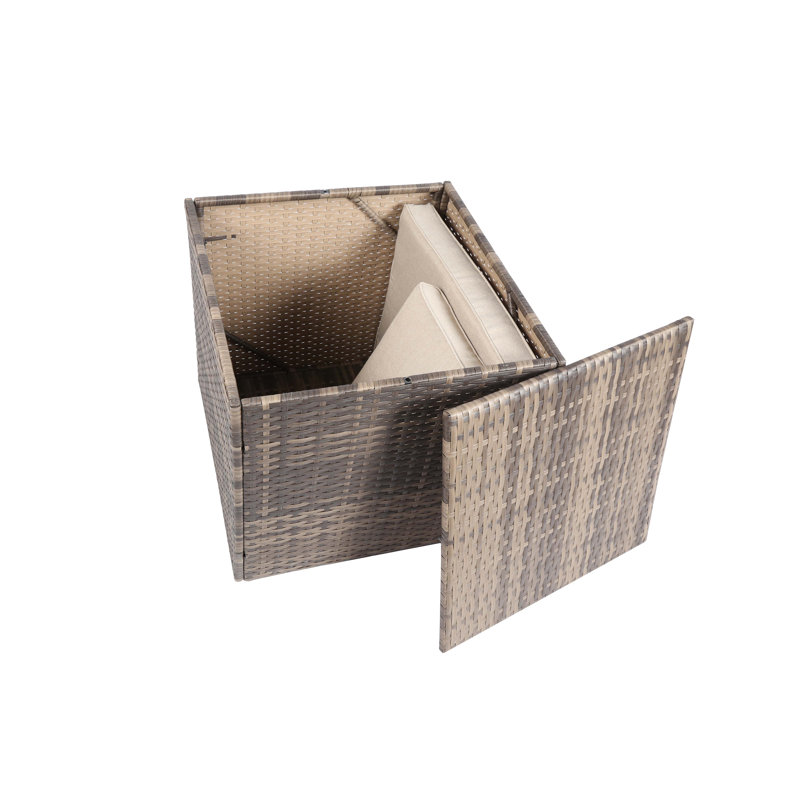 Table basse 68 gallons en osier / rotin avec rangement brun et gris