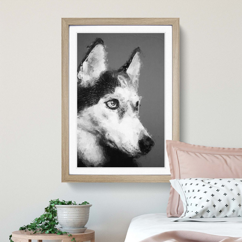 Husky Dog in Abstract - Framed Print, 91cm H x 60cm W x 2cm D, Oak