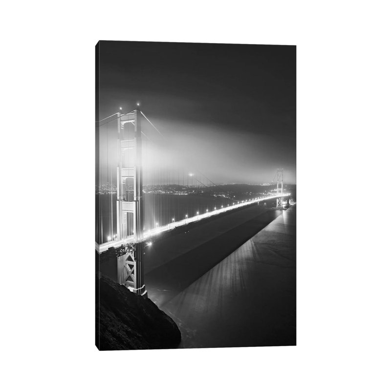 Usa, California, San Francisco. Black And White Of Golden Gate Bridge At Night. by Jaynes Gallery - Wrapped Canvas Print