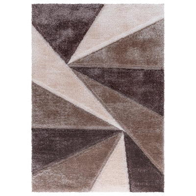 Shaggy Geometric Rug – 100% Polyester Soft Pile Carpet, Colourfast, Water & Soil Repellent, Anti-Static Modern Living Room Rug